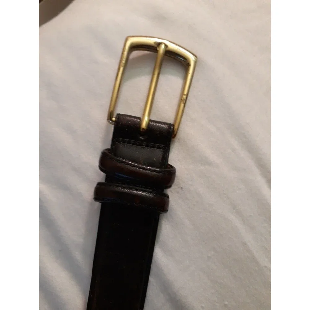 Men's Lands' End Leather Belt Size 40 Brown Brass Buckle Classic Traditional